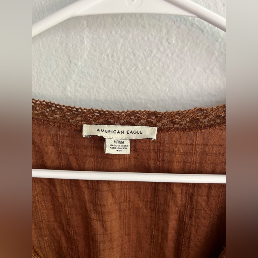 American Eagle Outfitters Women's Rust Brown V-Neck Peplum Dress - Picture 5 of 5